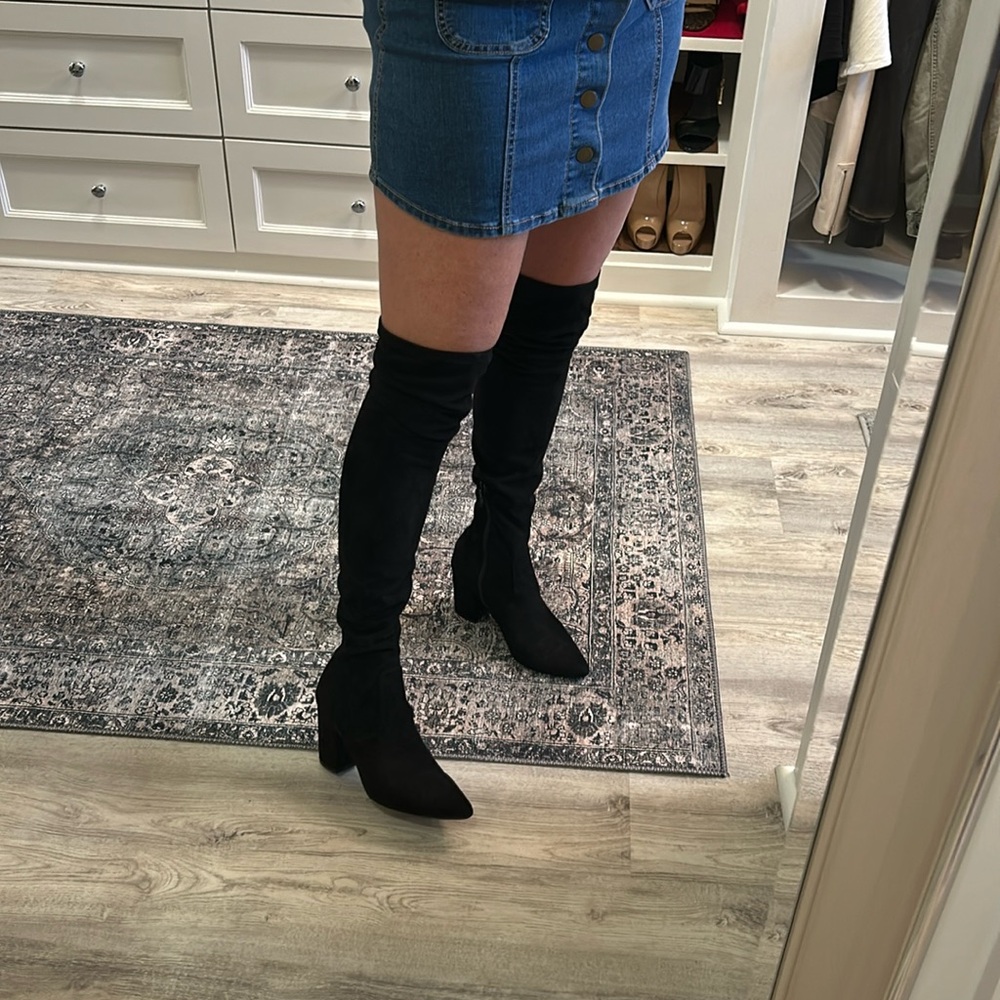 Black suede over the knee boots